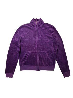 Vintage 2YK Juicy Couture Velour Jacket Sz XL Purple Full Zip Pockets Preppy